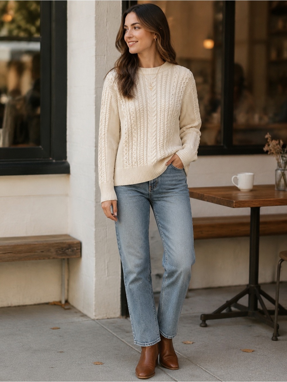 Vineyard Vines Cream Cable Knit Sweater costal grandma cotton/wool blend